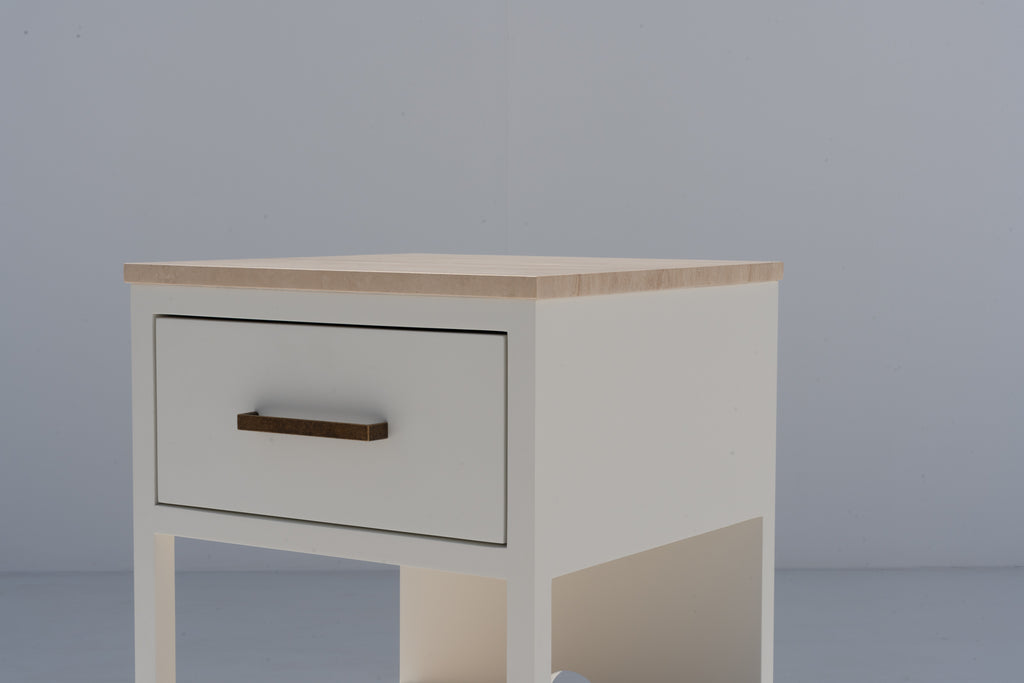 Riviera Travertine Bedside Table Side view 3