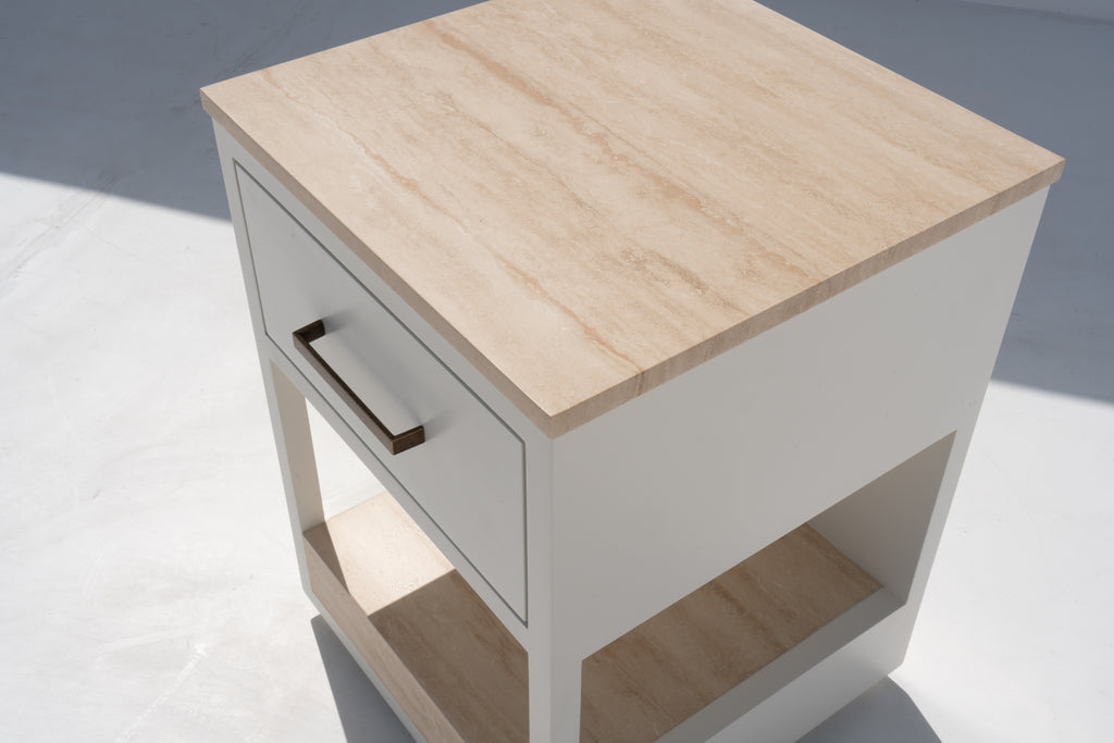Riviera Travertine Bedside Table Side view 4