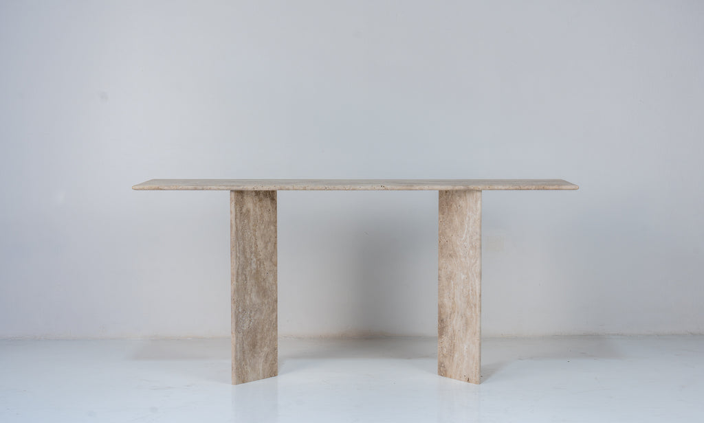 Roma Travertine Console Table Front Perspective View 4