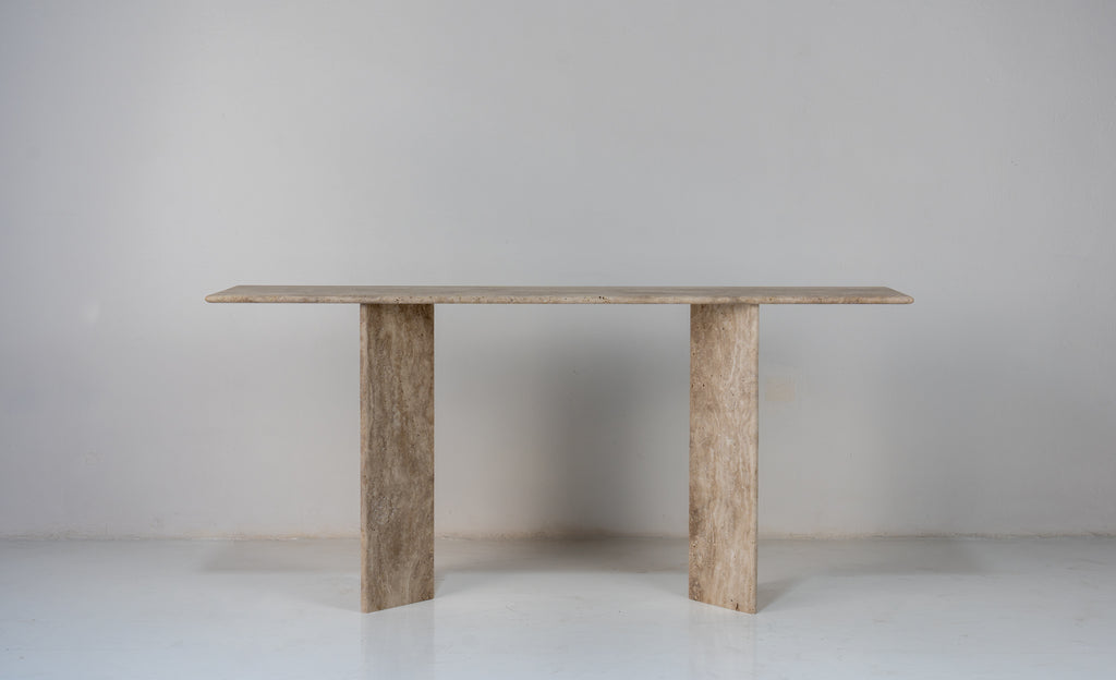 Roma Travertine Console Front Table Perspective View 5
