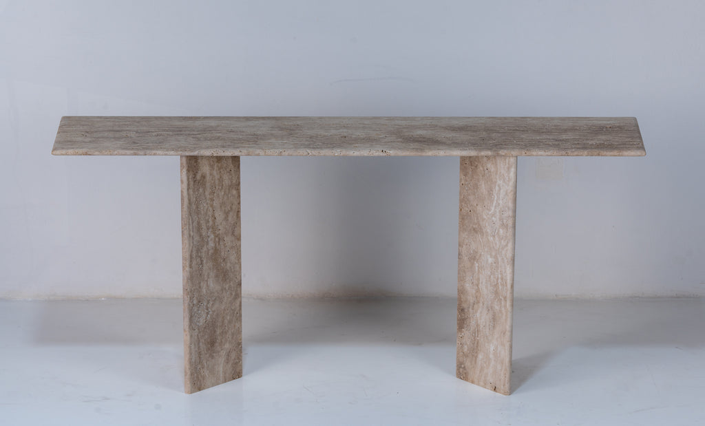 Roma Travertine Console Table Front Perspective View 6