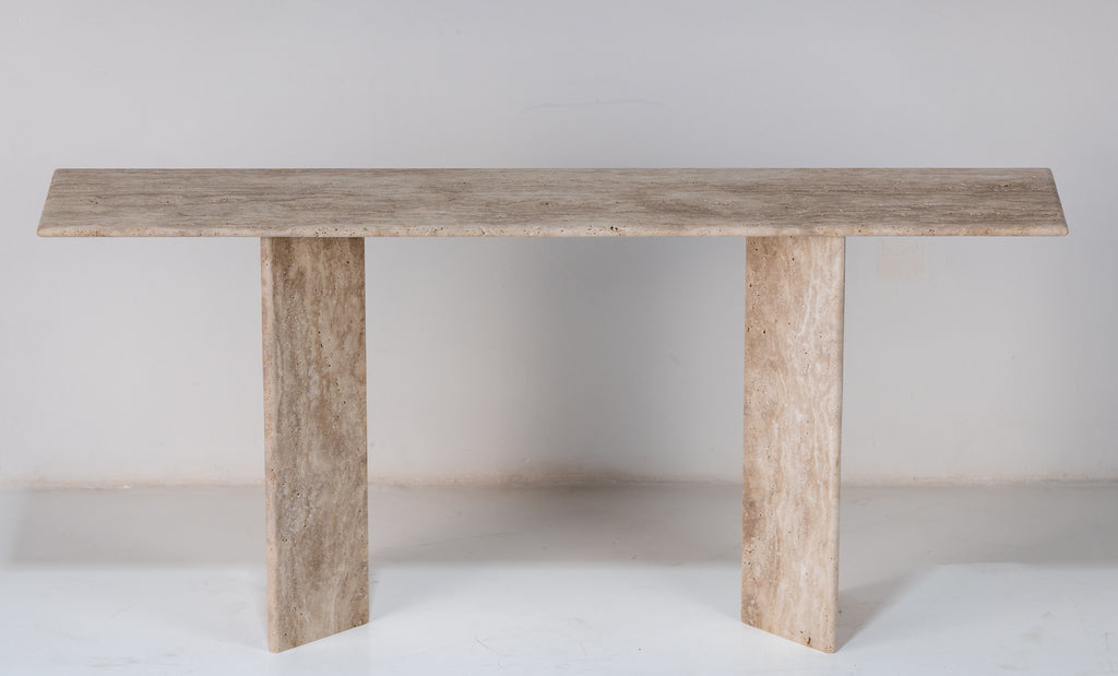 Roma Travertine Console Table Front Perspective View 7