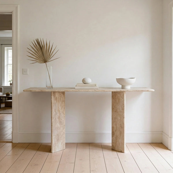 Roma Travertine Console Table Indoor Perspective View 1