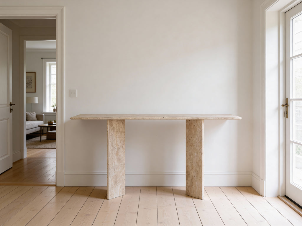 Roma Travertine Console Table Indoor Perspective View 2