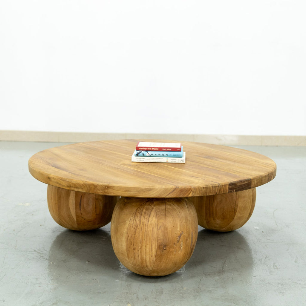 Round Teak Ball Base Coffee Table