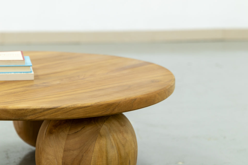 Round Teak Ball Base Coffee Table