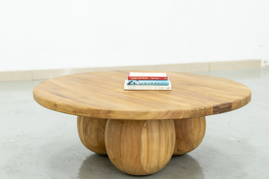 Round Teak Ball Base Coffee Table