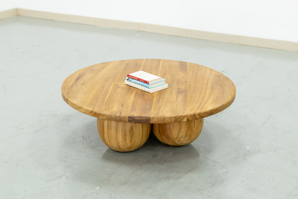 Round Teak Ball Base Coffee Table