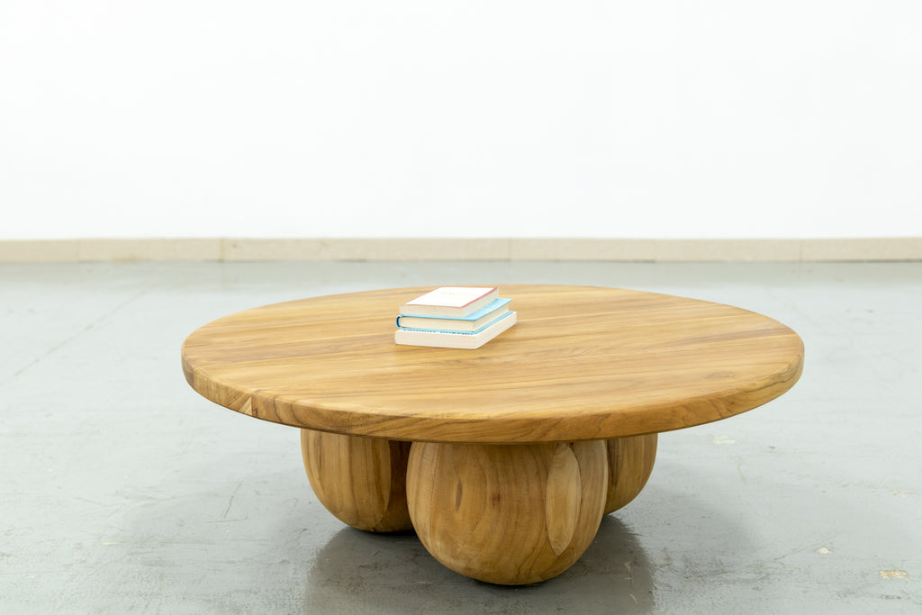 Round Teak Ball Base Coffee Table