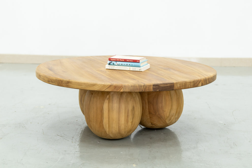 Round Teak Ball Base Coffee Table