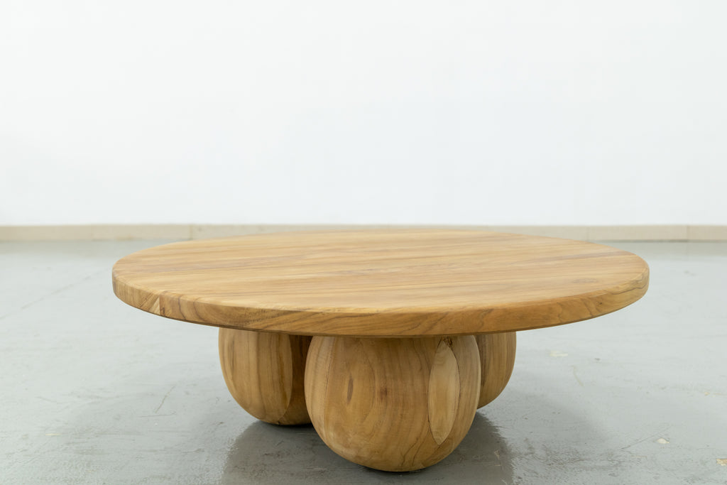 Round Teak Ball Base Coffee Table