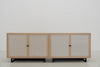 Shoreline Oak & Linen Media Console Front Perspective View 02