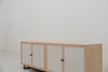 Shoreline Oak & Linen Media Console Perspective View 02