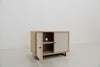 Shoreline Oak & Linen Media Console Perspective View 08