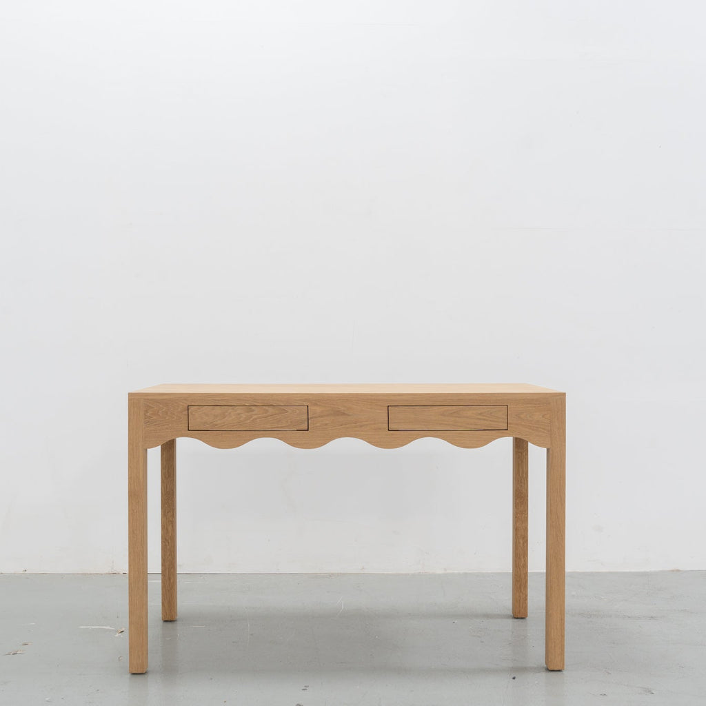 Skoggen Wave Oak Console Table Front Perspective View 1