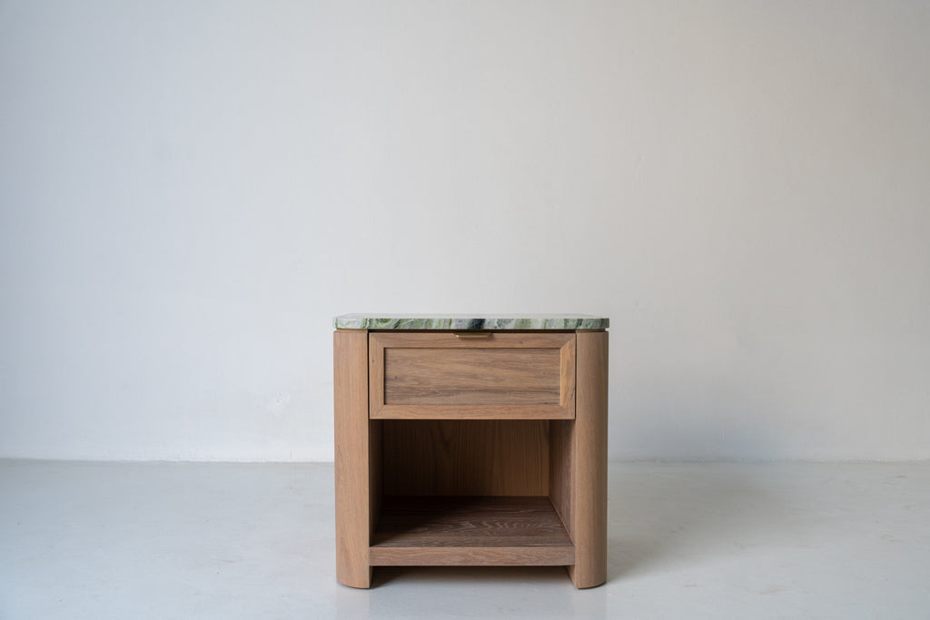 Sorrento Marble & Oak Nightstand – Cipollino Green Front View 2