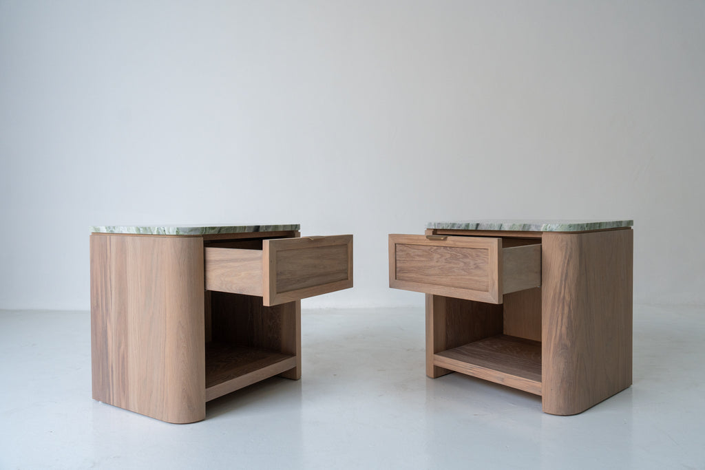 Sorrento Marble & Oak Nightstand – Cipollino Green Perspective View 11
