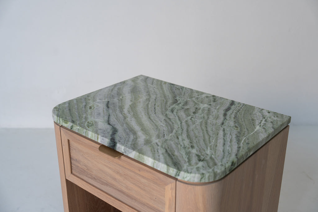 Sorrento Marble & Oak Nightstand – Cipollino Green Perspective View 13