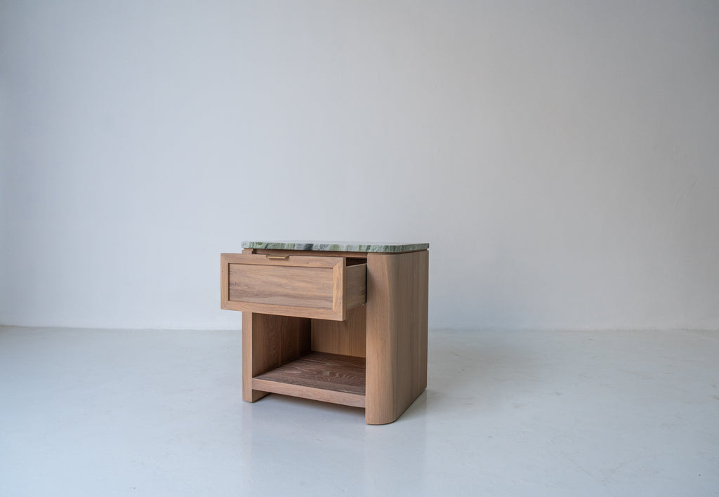 Sorrento Marble & Oak Nightstand – Cipollino Green Perspective View 5