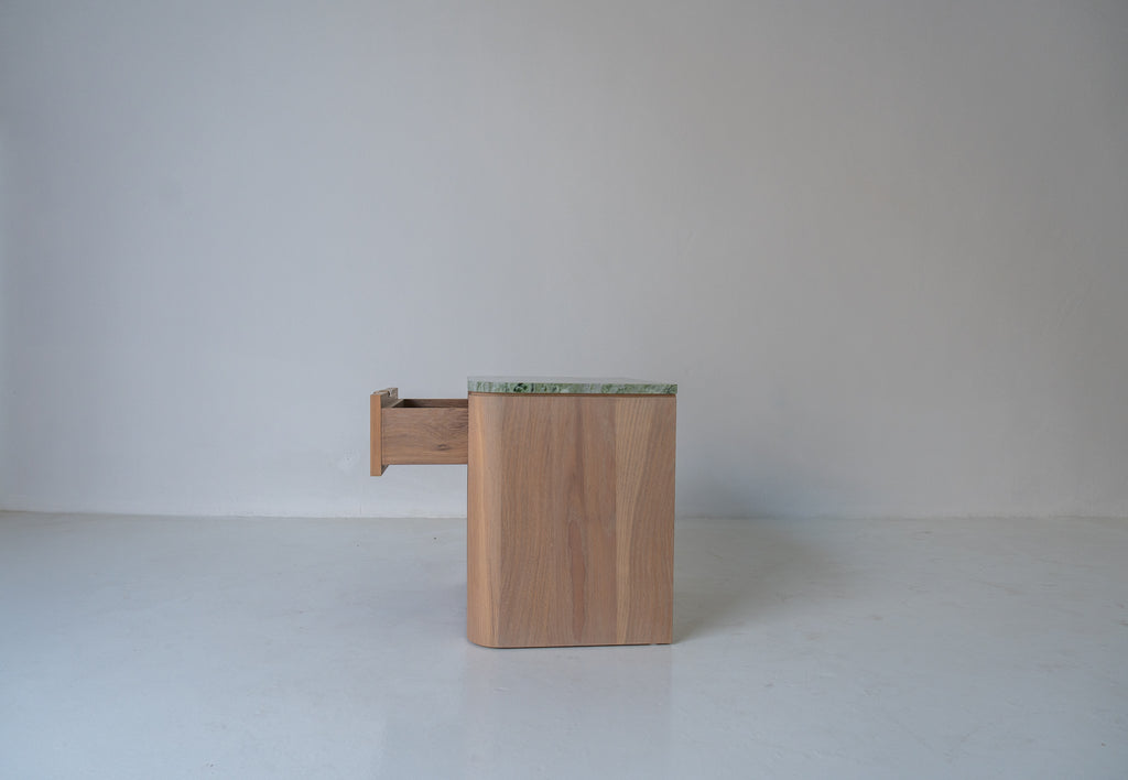Sorrento Marble & Oak Nightstand – Cipollino Green Perspective View 8