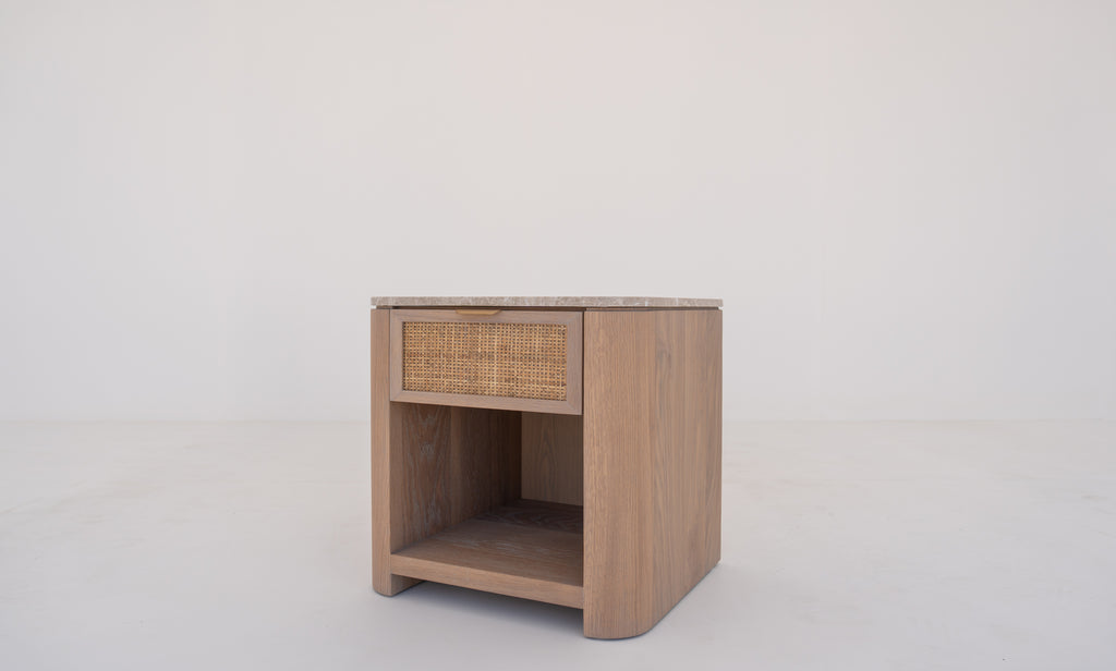 Sorrento Marble & Oak Nightstand Perspective View 1