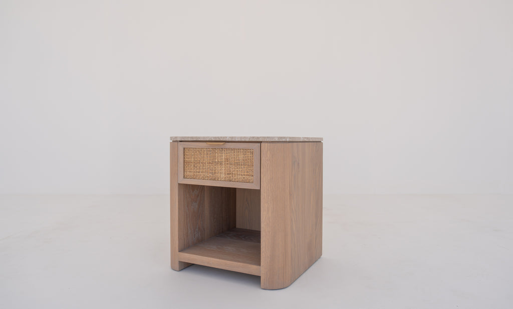 Sorrento Marble & Oak Nightstand Perspective View 2