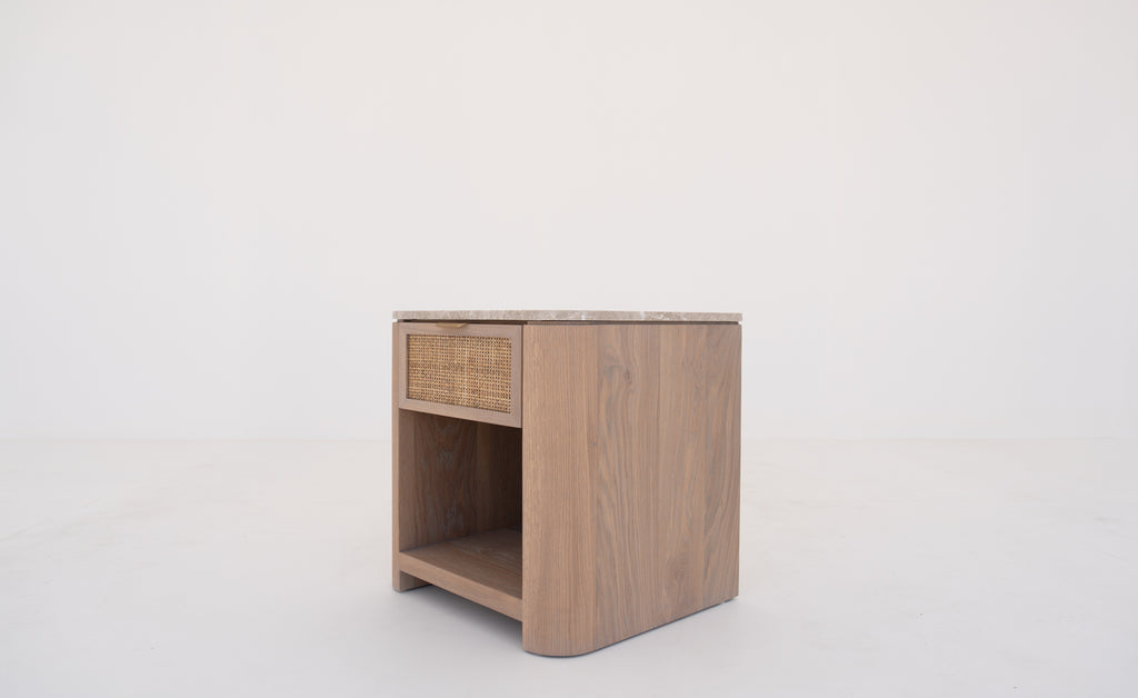Sorrento Marble & Oak Nightstand Perspective View 3