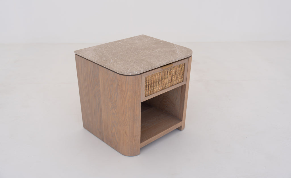 Sorrento Marble & Oak Nightstand Perspective View 7