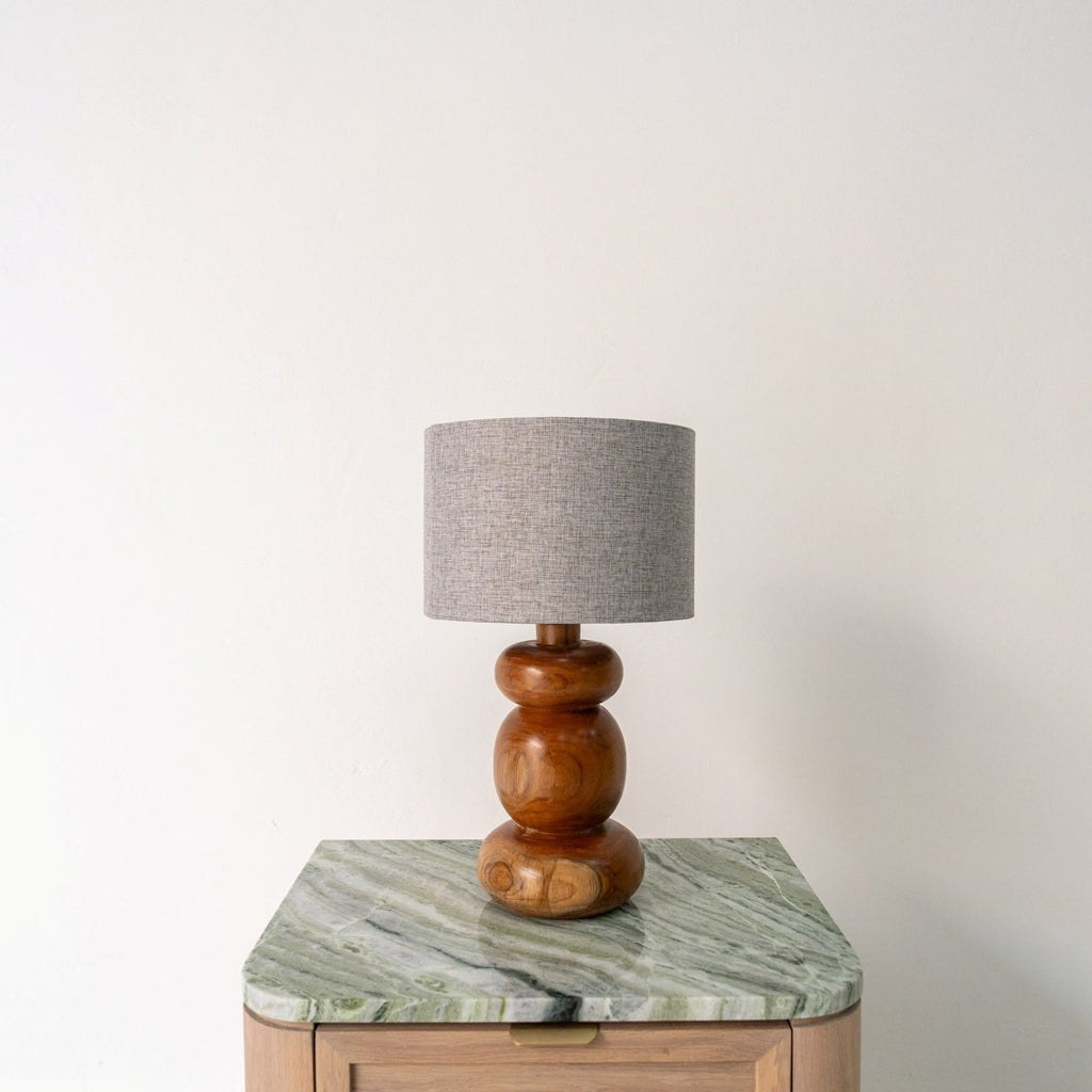 Stacked Teak Table Lamp Front Perspective View 01