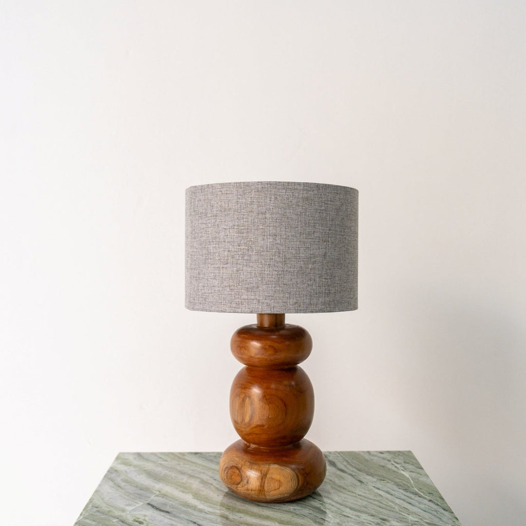 Stacked Teak Table Lamp Front Perspective View 02