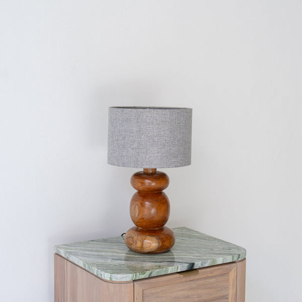 Stacked Teak Table Lamp Perspective View 01