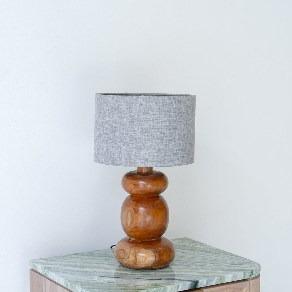 Stacked Teak Table Lamp Perspective View 02