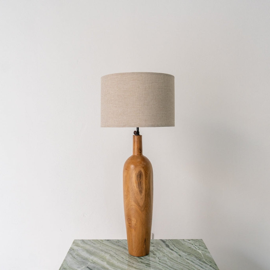 Teak Bottle Table Lamp Front Perspective View 1
