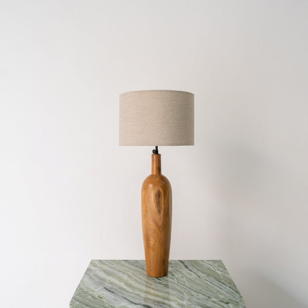 Teak Bottle Table Lamp Front Perspective View 2