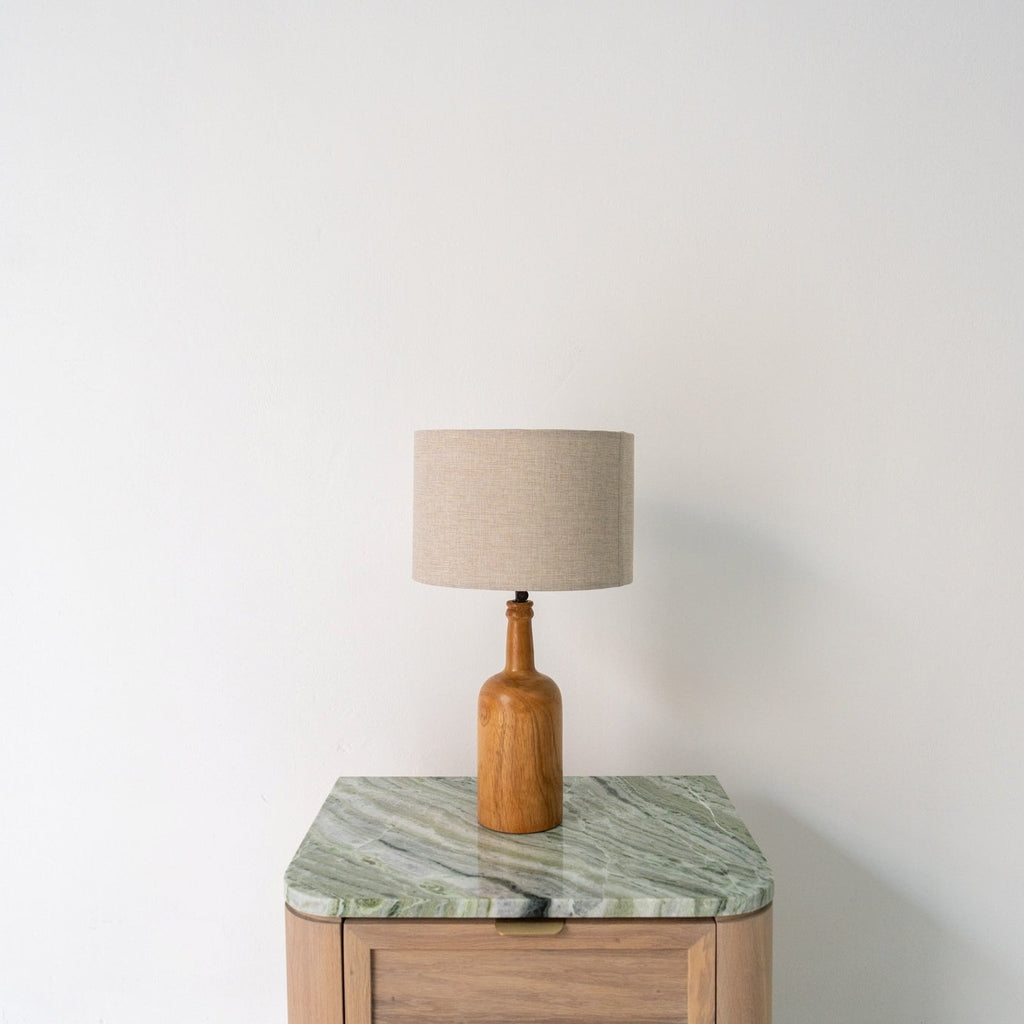 Teak Carafe Table Lamp Front Perspective View 2