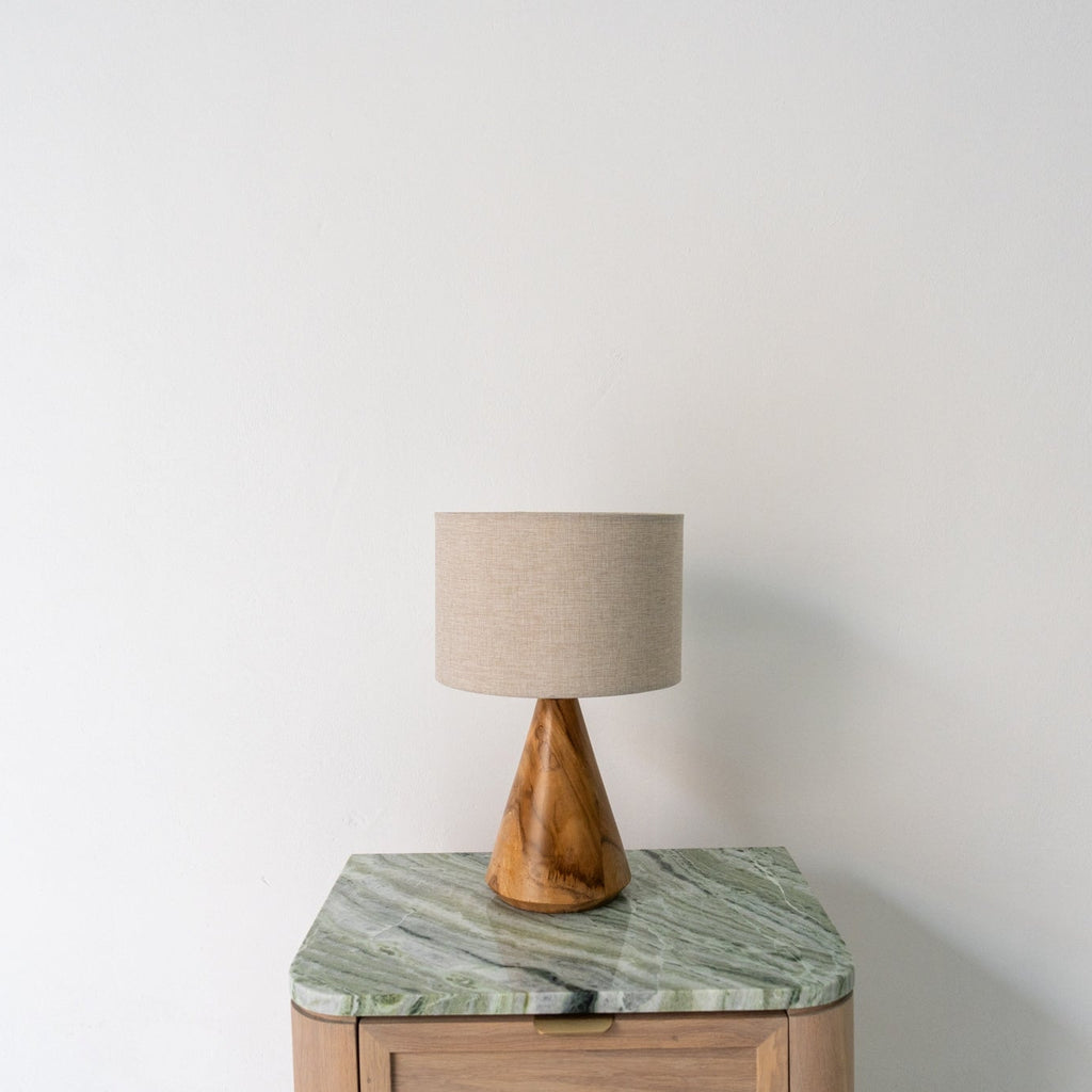 Teak Cone Table Lamp Front Perspective View 1