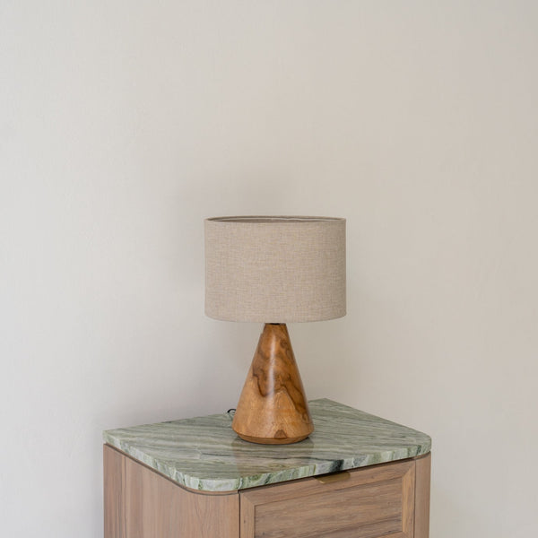 Teak Cone Table Lamp Perspective View 1