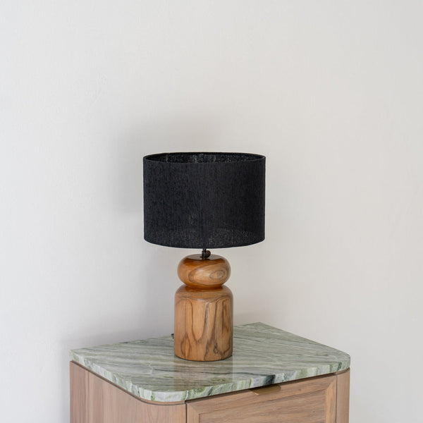 Teak Drum Shade Table Lamp Perspective View 1
