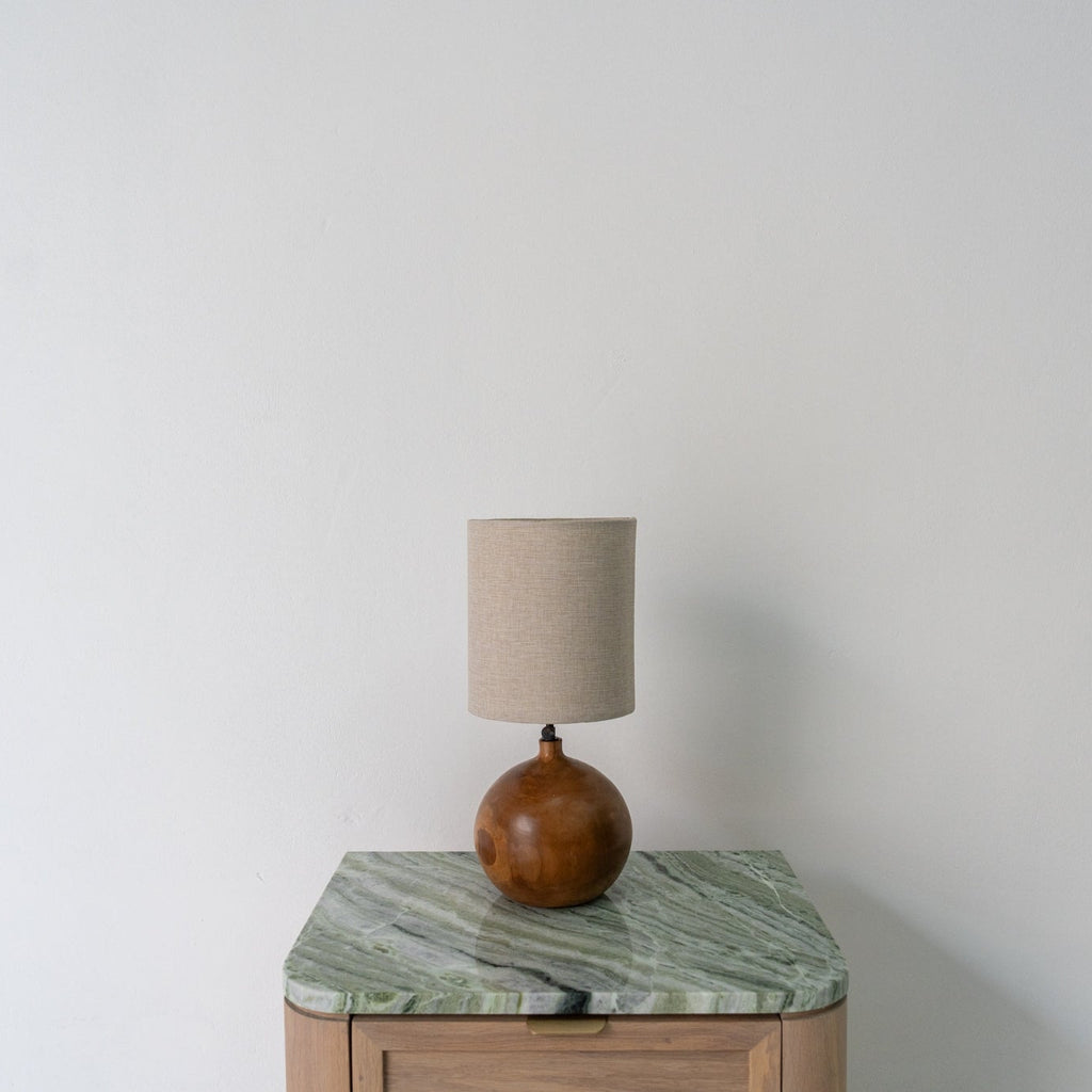 Teak Globe Table Lamp Front Perspective View 2