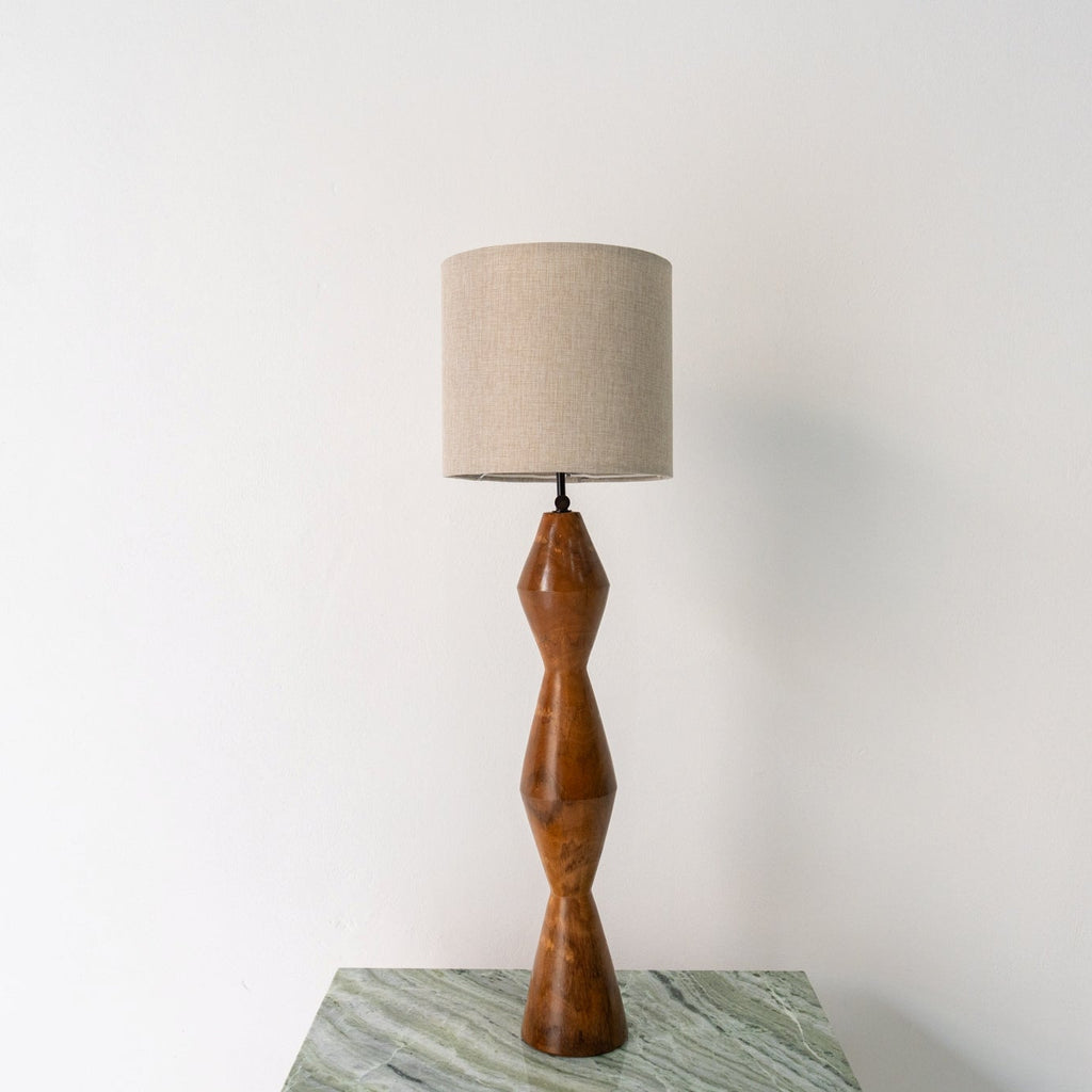 Teak Hourglass Table Lamp Front Perspective View 2