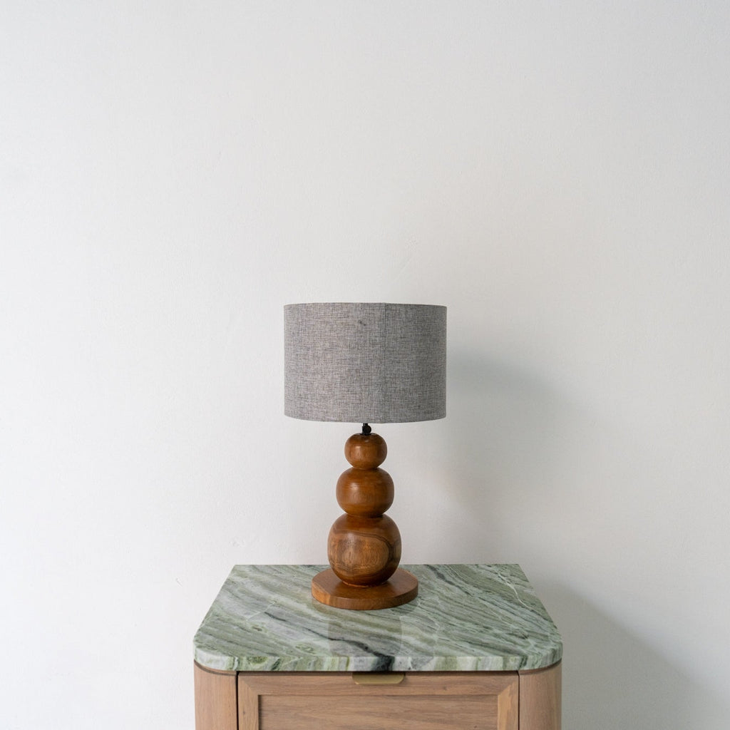 Teak Stacked Orb Table Lamp Front Perspective View 1