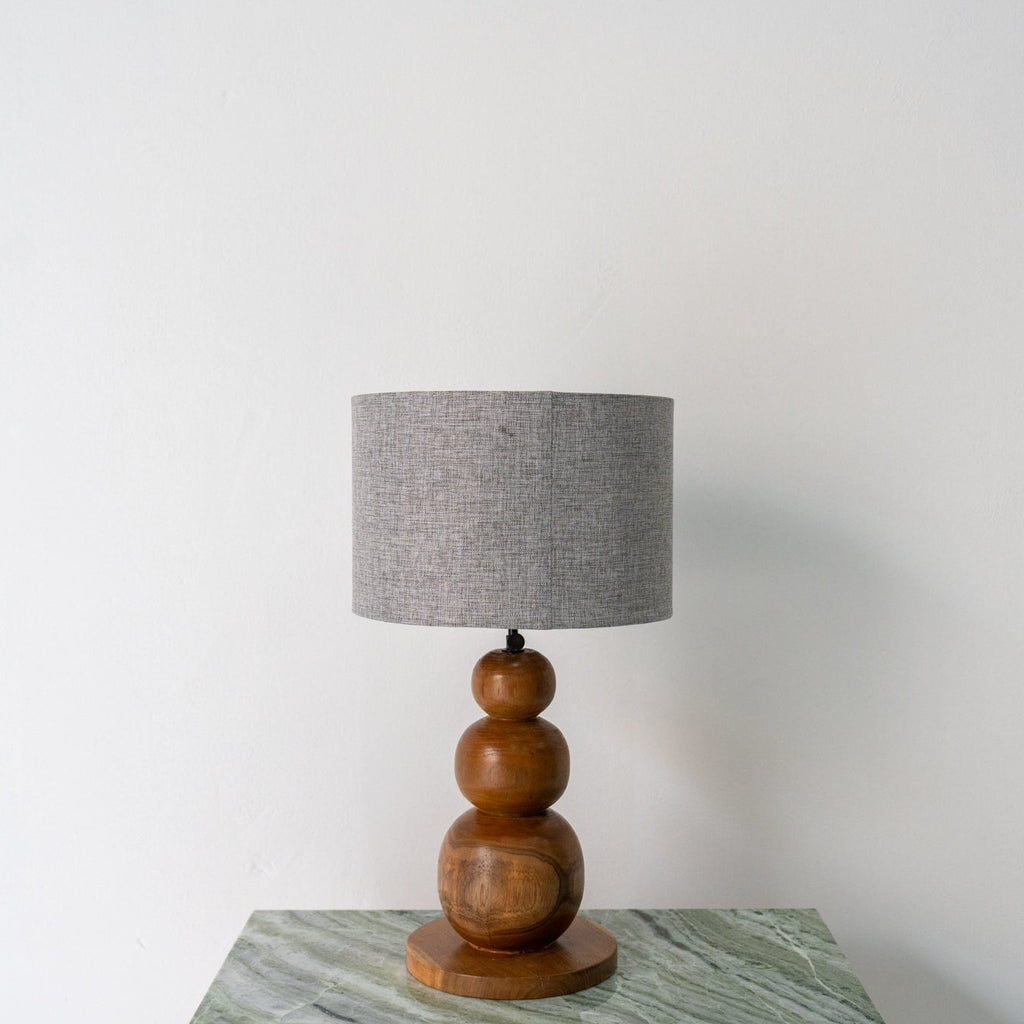 Teak Stacked Orb Table Lamp Front Perspective View 2