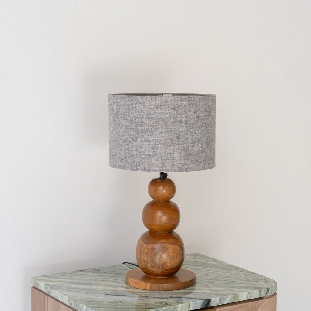 Teak Stacked Orb Table Lamp Perspective View 2