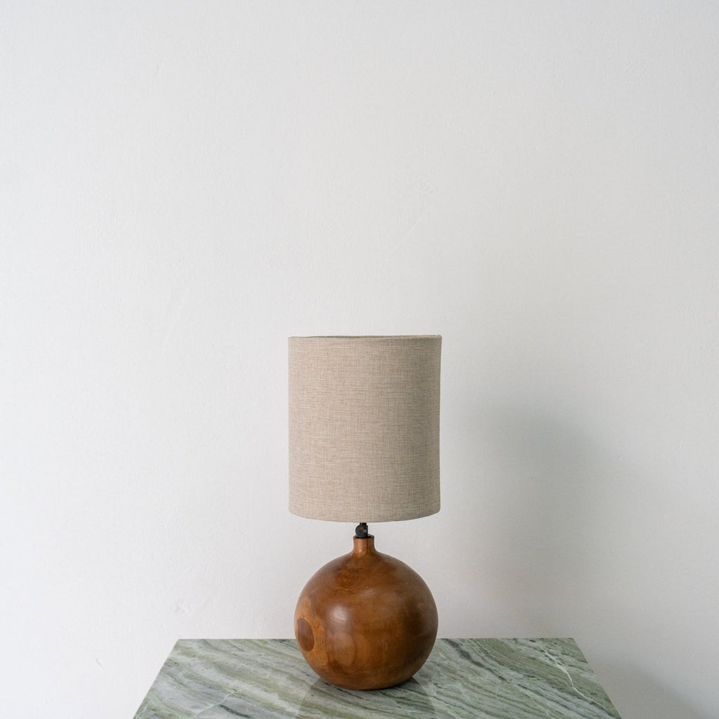 Teak Globe Table Lamp Front Perspective View 1