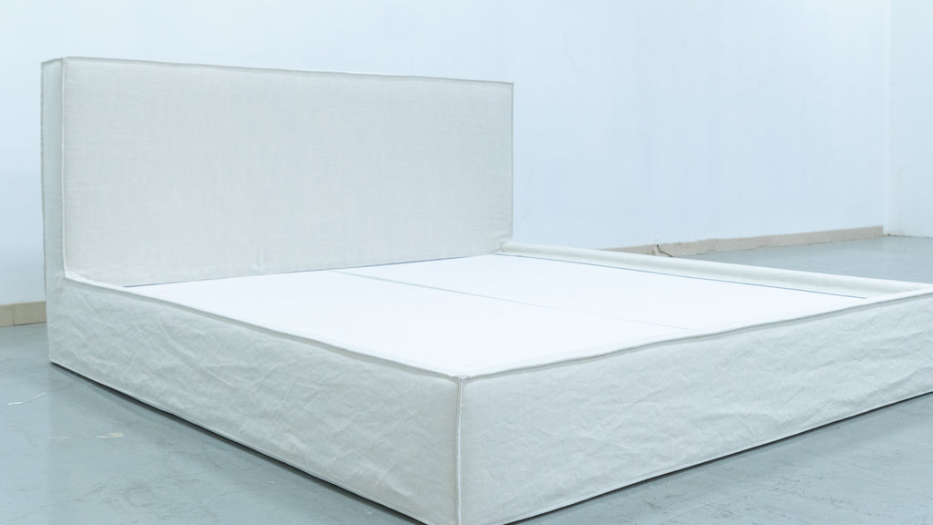 The Minimalist Slipcovered Linen Bed Side view