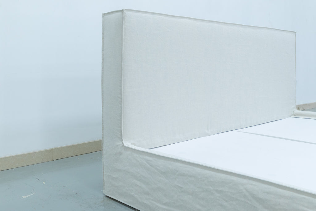 The Minimalist Slipcovered Linen Bed Side view 2