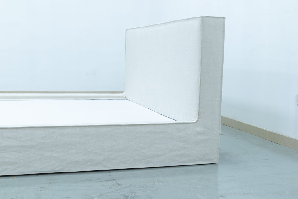 The Minimalist Slipcovered Linen Bed Side view 4