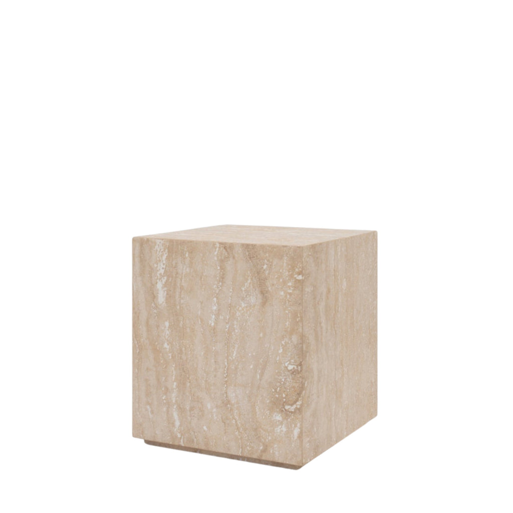 Travertine Cube Side Table White Background View