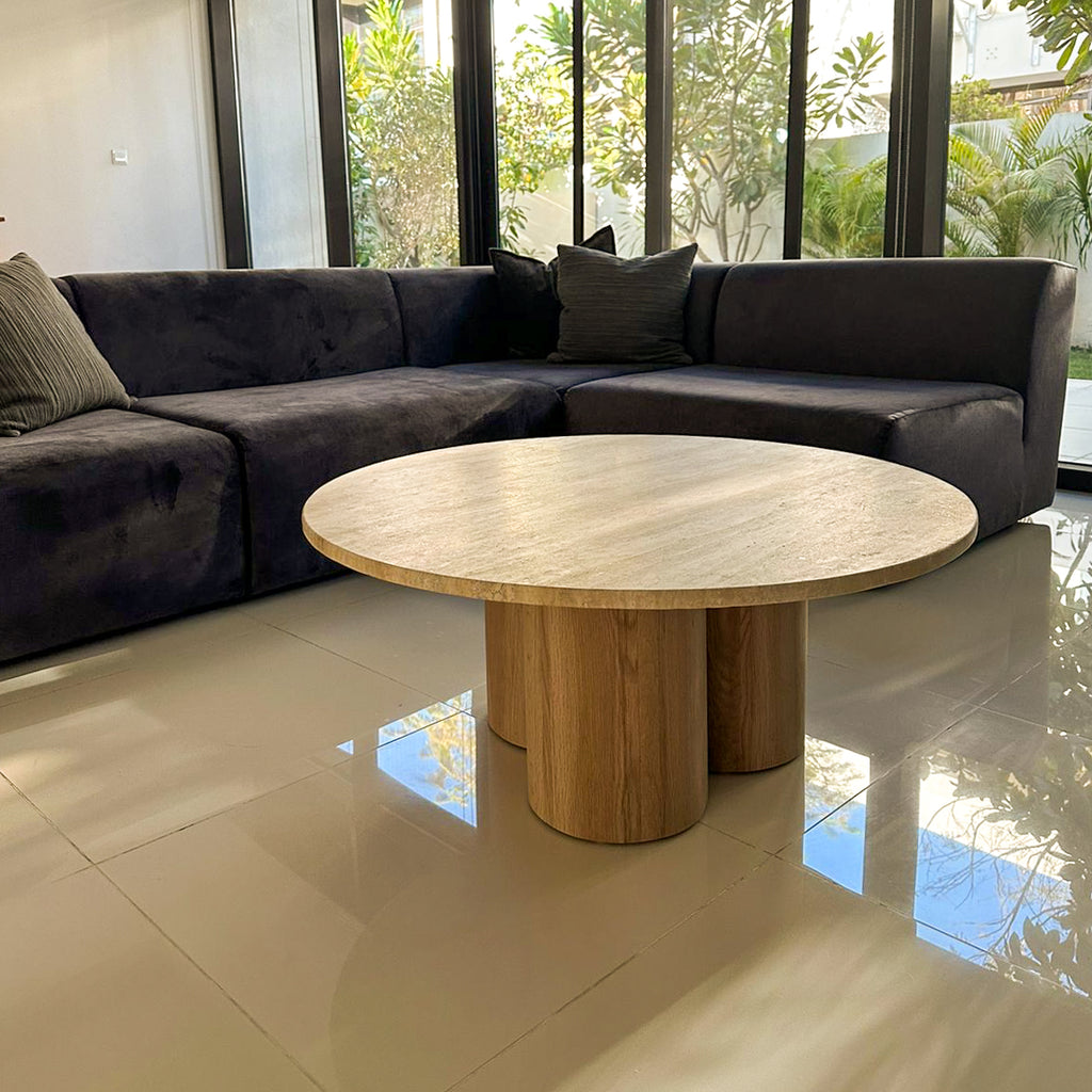 Travertine & Oak Coffee Table Customer Home