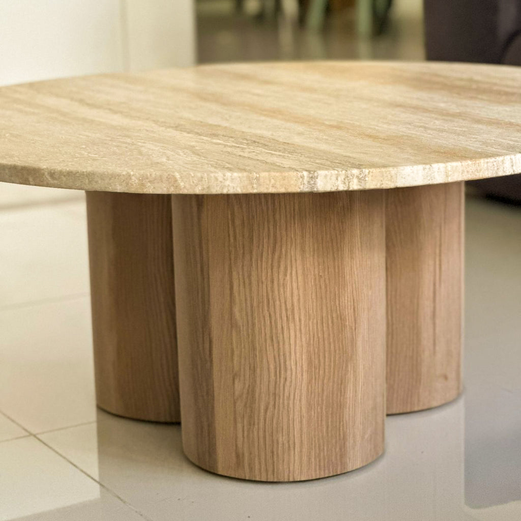 Travertine & Oak Coffee Table Customer Home